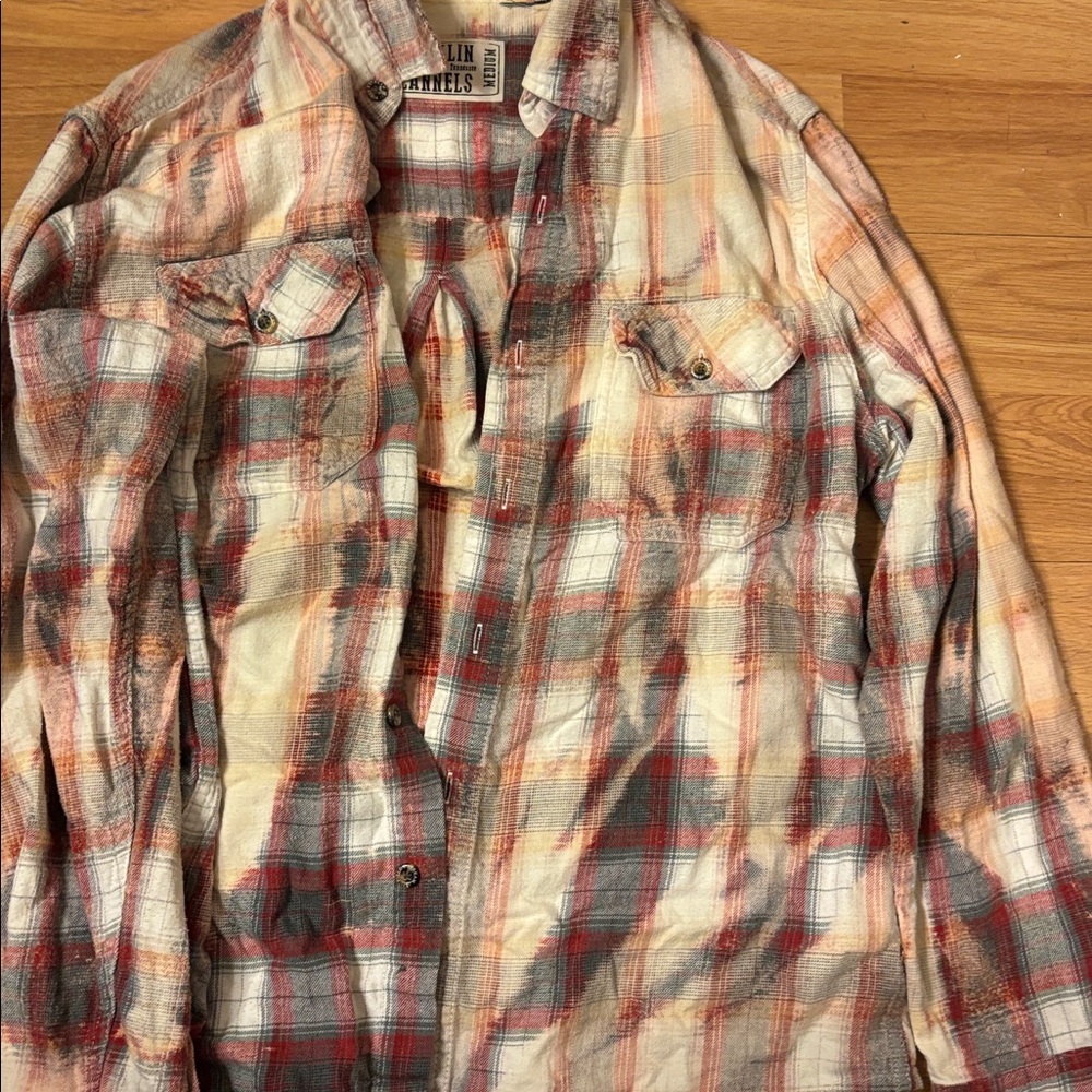 Franklin Flannels Distressed Casual Plaid Button Down Shirt Medium - Picture 7 of 7